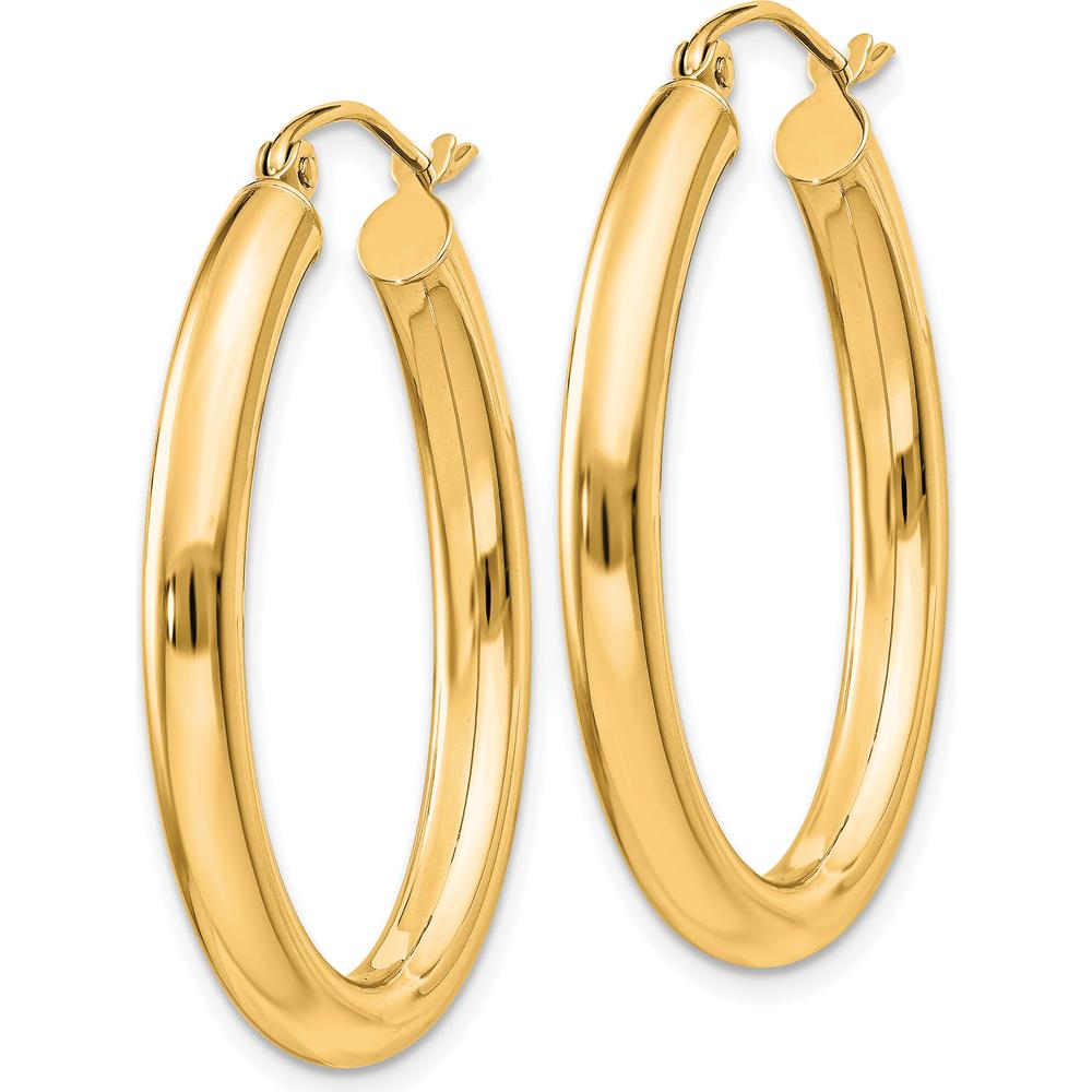 14K Yellow Gold Polished 32mm Oval Tube Hoop Earrings - Contemporary Design by 0