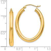 14K Yellow Gold Polished 32mm Oval Tube Hoop Earrings - Contemporary Design by 0