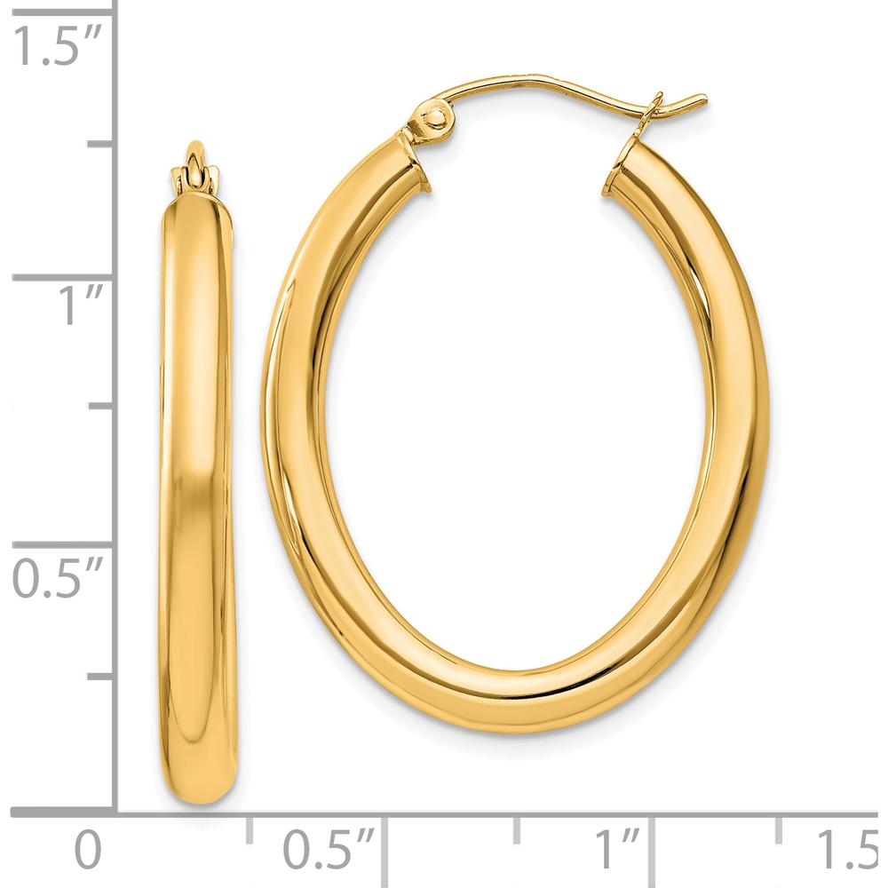 14K Yellow Gold Polished 32mm Oval Tube Hoop Earrings - Contemporary Design by 0