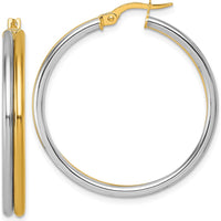14K Yellow Gold Polished 35mm Grooved Hoop Earrings with Rhodium Plating by 0