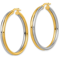 14K Yellow Gold Polished 35mm Grooved Hoop Earrings with Rhodium Plating by 0