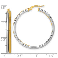 14K Yellow Gold Polished 35mm Grooved Hoop Earrings with Rhodium Plating by 0