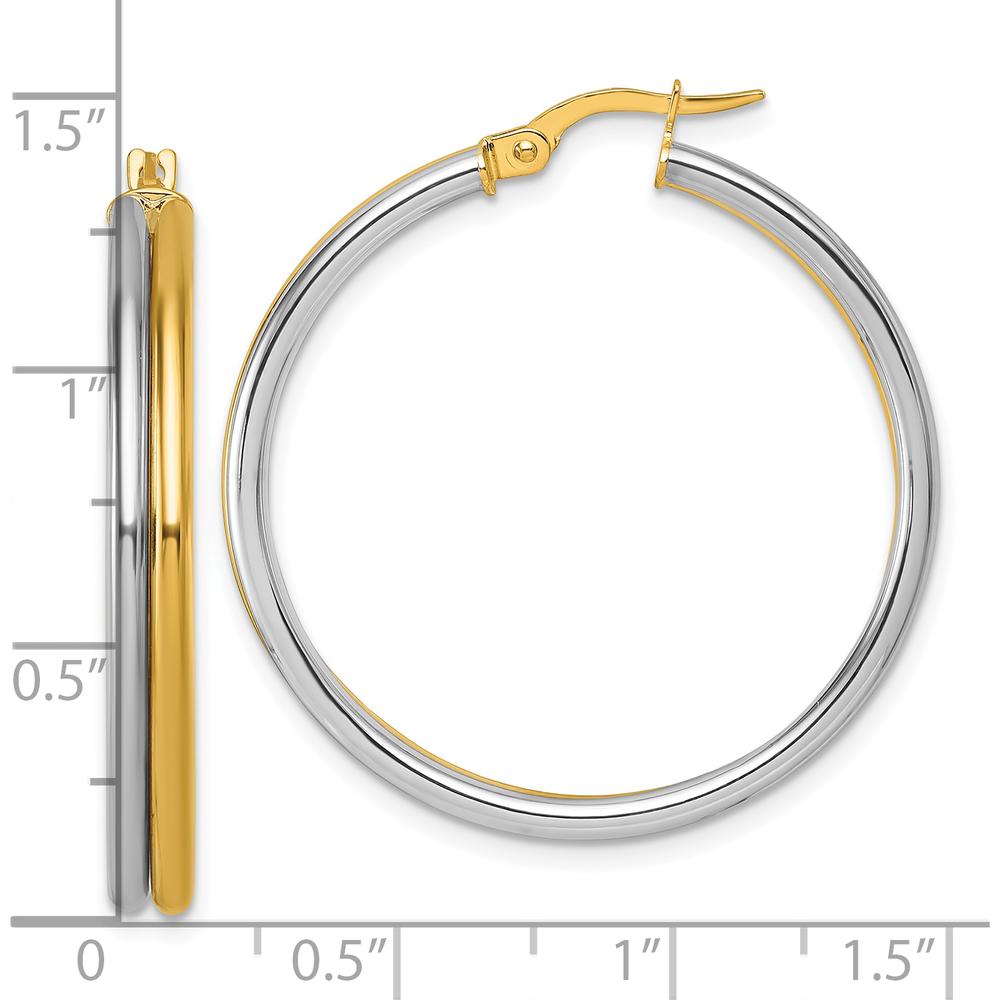 14K Yellow Gold Polished 35mm Grooved Hoop Earrings with Rhodium Plating by 0