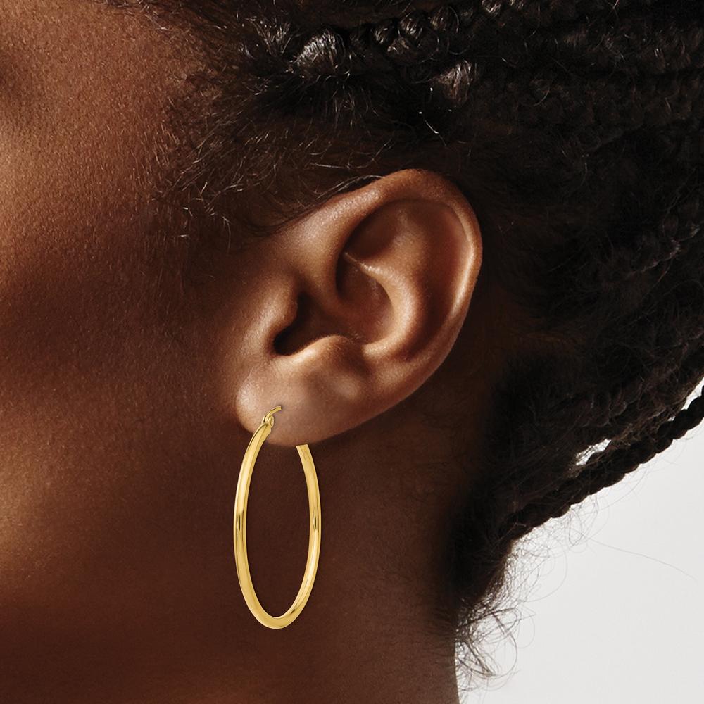 14K Yellow Gold Polished 35mm Lightweight Tube Hoop Earrings by 0