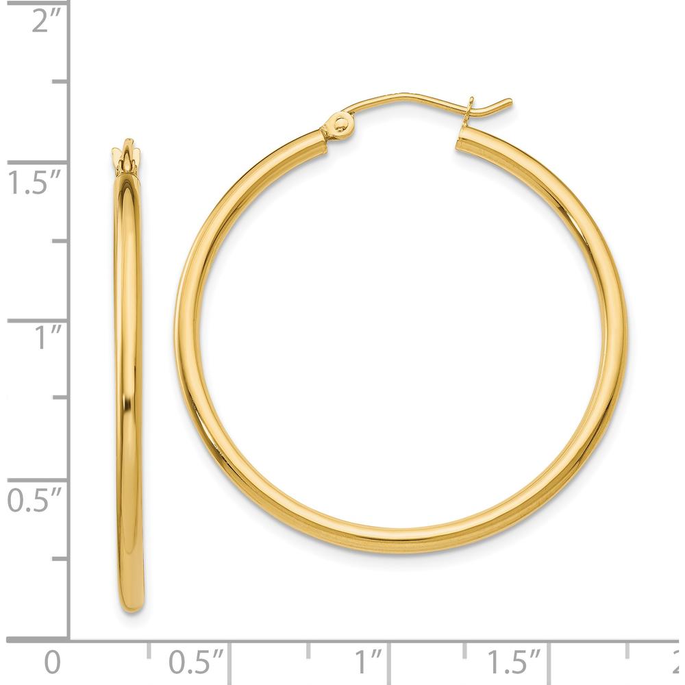 14K Yellow Gold Polished 35mm Lightweight Tube Hoop Earrings by 0