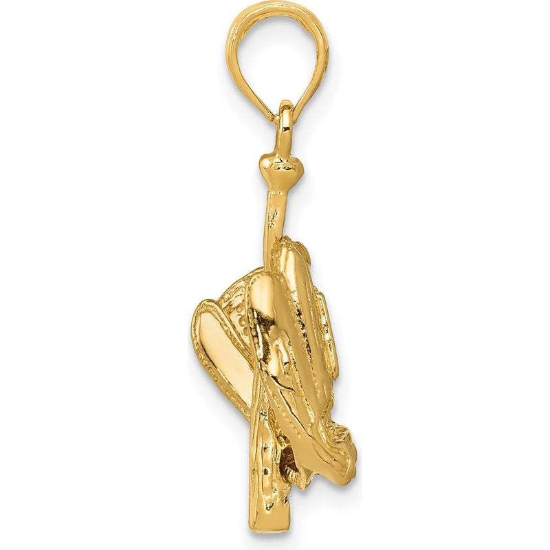 14K Yellow Gold Polished 3D Baseball Glove/Bat Pendant - Solid Gold Textured Design by Oro Pregiato