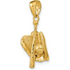 14K Yellow Gold Polished 3D Baseball Glove/Bat Pendant - Solid Gold Textured Design by Oro Pregiato