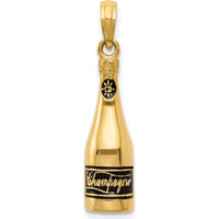 14K Yellow Gold Polished 3D Champagne Bottle Pendant with Black Enamel Accents by Oro Pregiato