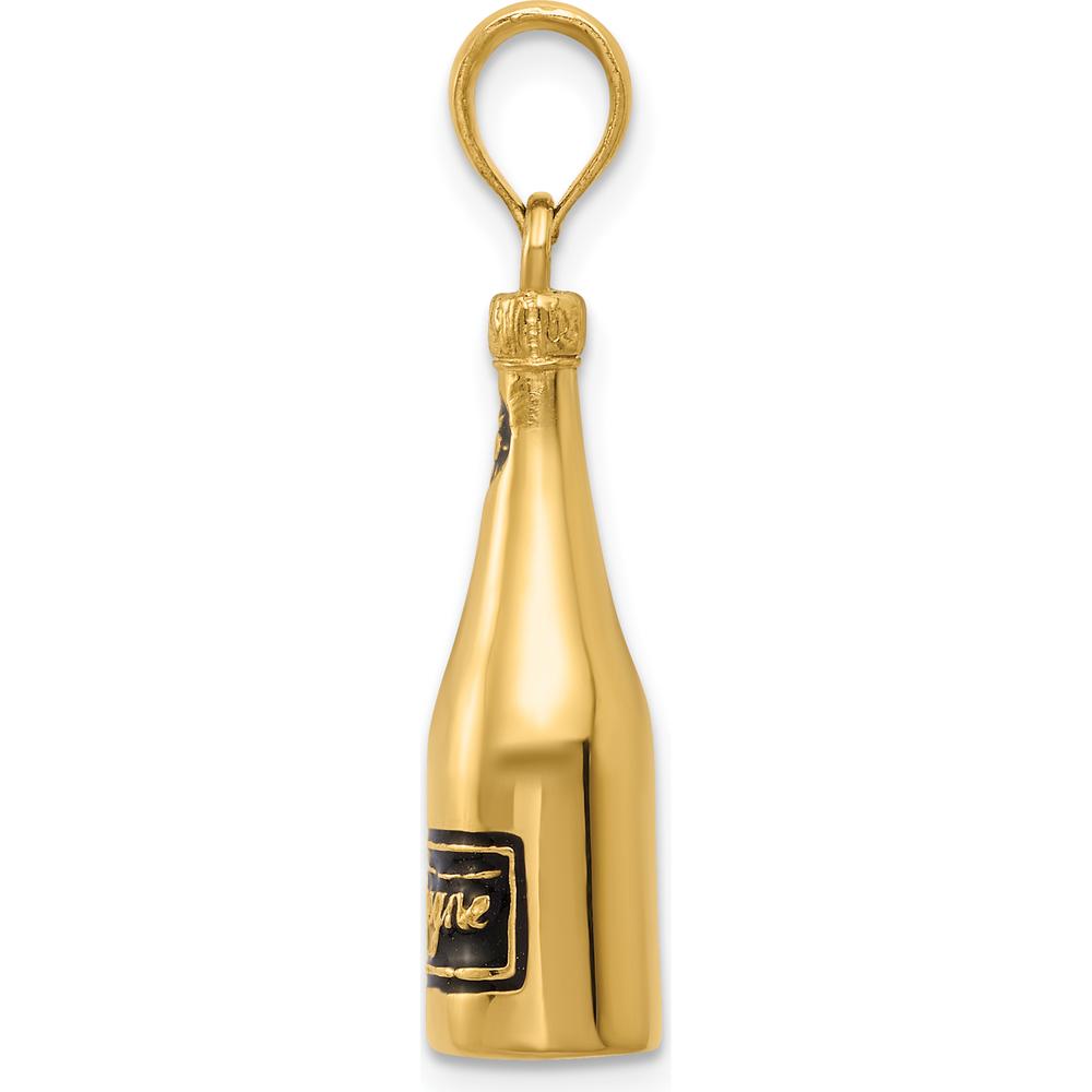 14K Yellow Gold Polished 3D Champagne Bottle Pendant with Black Enamel Accents by Oro Pregiato