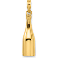 14K Yellow Gold Polished 3D Champagne Bottle Pendant with Black Enamel Accents by Oro Pregiato