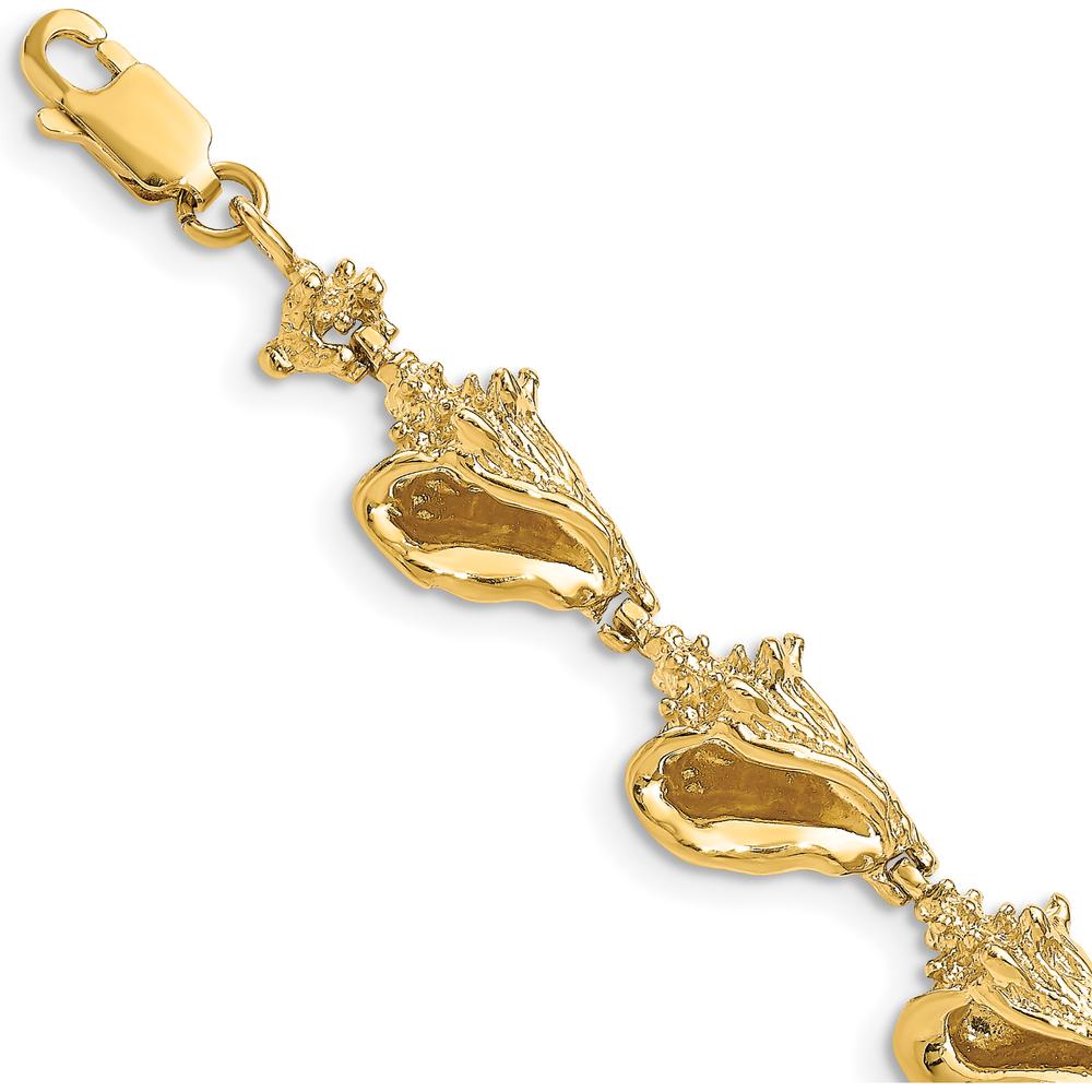 14K Yellow Gold Polished 3D Conch Shell Link Bracelet - 7.25" by Oro Pregiato