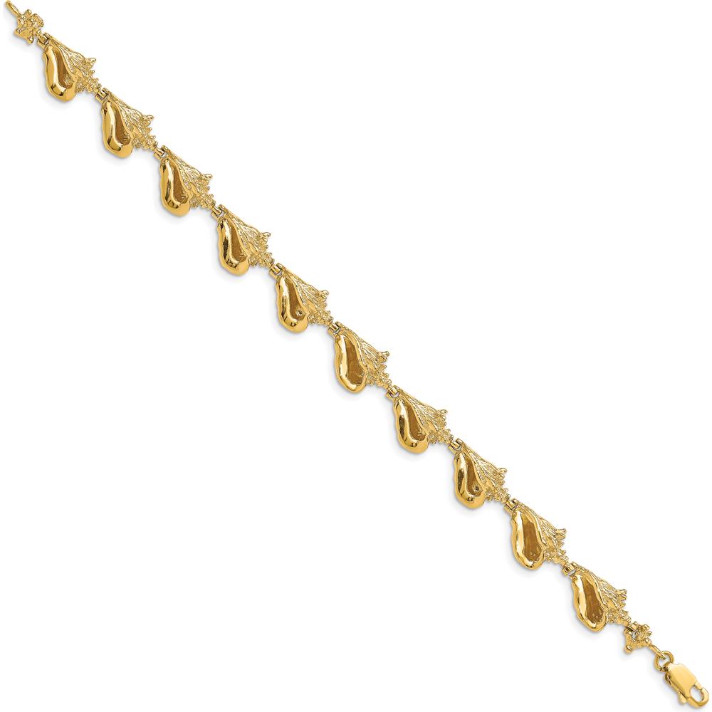 14K Yellow Gold Polished 3D Conch Shell Link Bracelet - 7.25" by Oro Pregiato