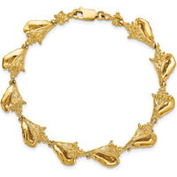 14K Yellow Gold Polished 3D Conch Shell Link Bracelet - 7.25" by Oro Pregiato