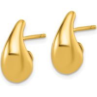 14K Yellow Gold Polished 3D Curved Puffed Teardrop Post Earrings - 14.5mm Length by 0