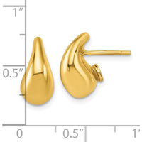 14K Yellow Gold Polished 3D Curved Puffed Teardrop Post Earrings - 14.5mm Length by 0