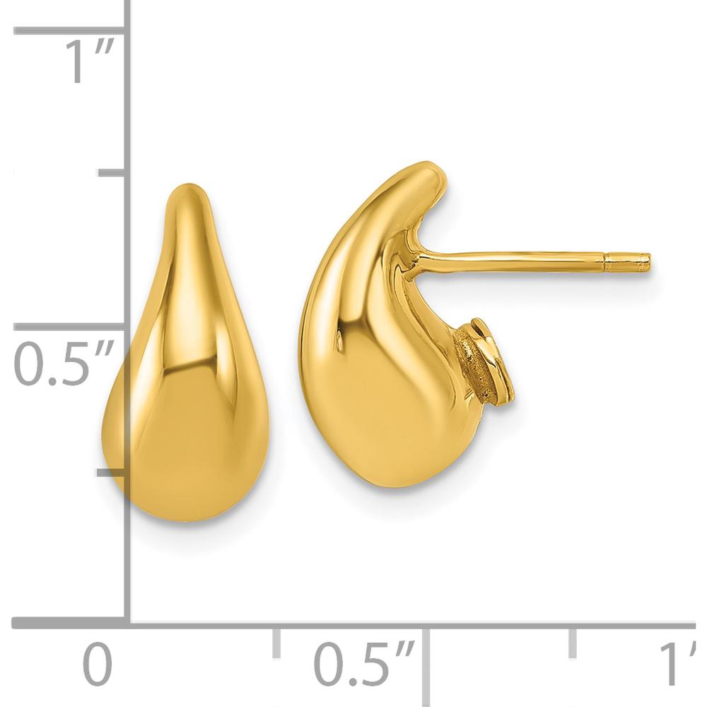 14K Yellow Gold Polished 3D Curved Puffed Teardrop Post Earrings - 14.5mm Length by 0