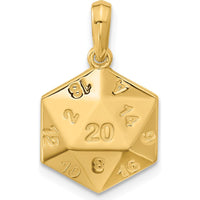 14K Yellow Gold Polished 3D D20 Twenty-Sided Dice Pendant by Oro Pregiato