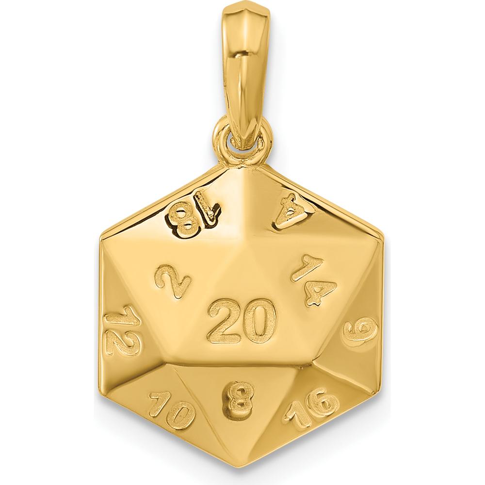 14K Yellow Gold Polished 3D D20 Twenty-Sided Dice Pendant by Oro Pregiato