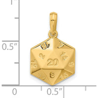 14K Yellow Gold Polished 3D D20 Twenty-Sided Dice Pendant by Oro Pregiato