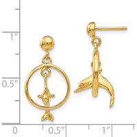 14K Yellow Gold Polished 3D Dolphin Jumping Through Hoop Dangle Earrings by Oro Pregiato