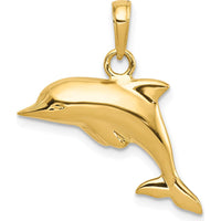 14K Yellow Gold Polished 3D Dolphin Pendant - Ocean Charm by Oro Pregiato