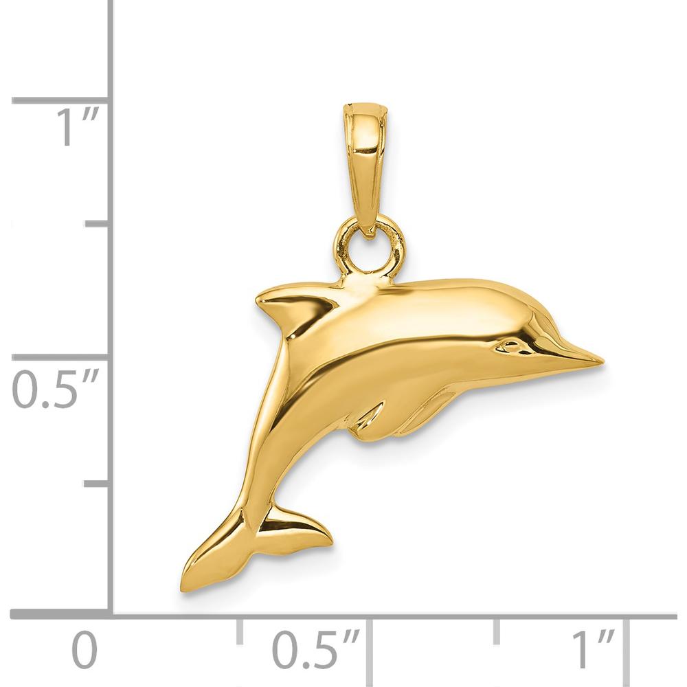 14K Yellow Gold Polished 3D Dolphin Pendant - Ocean Charm by Oro Pregiato