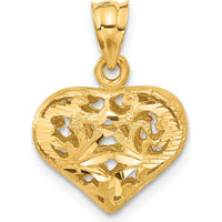 14K Yellow Gold Polished 3D Filigree Puffed Heart Pendant 21mm by Oro Pregiato