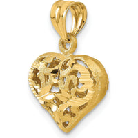 14K Yellow Gold Polished 3D Filigree Puffed Heart Pendant 21mm by Oro Pregiato