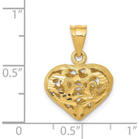 14K Yellow Gold Polished 3D Filigree Puffed Heart Pendant 21mm by Oro Pregiato