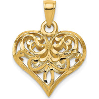 14K Yellow Gold Polished 3D Filigree Puffed Heart Pendant by Oro Pregiato