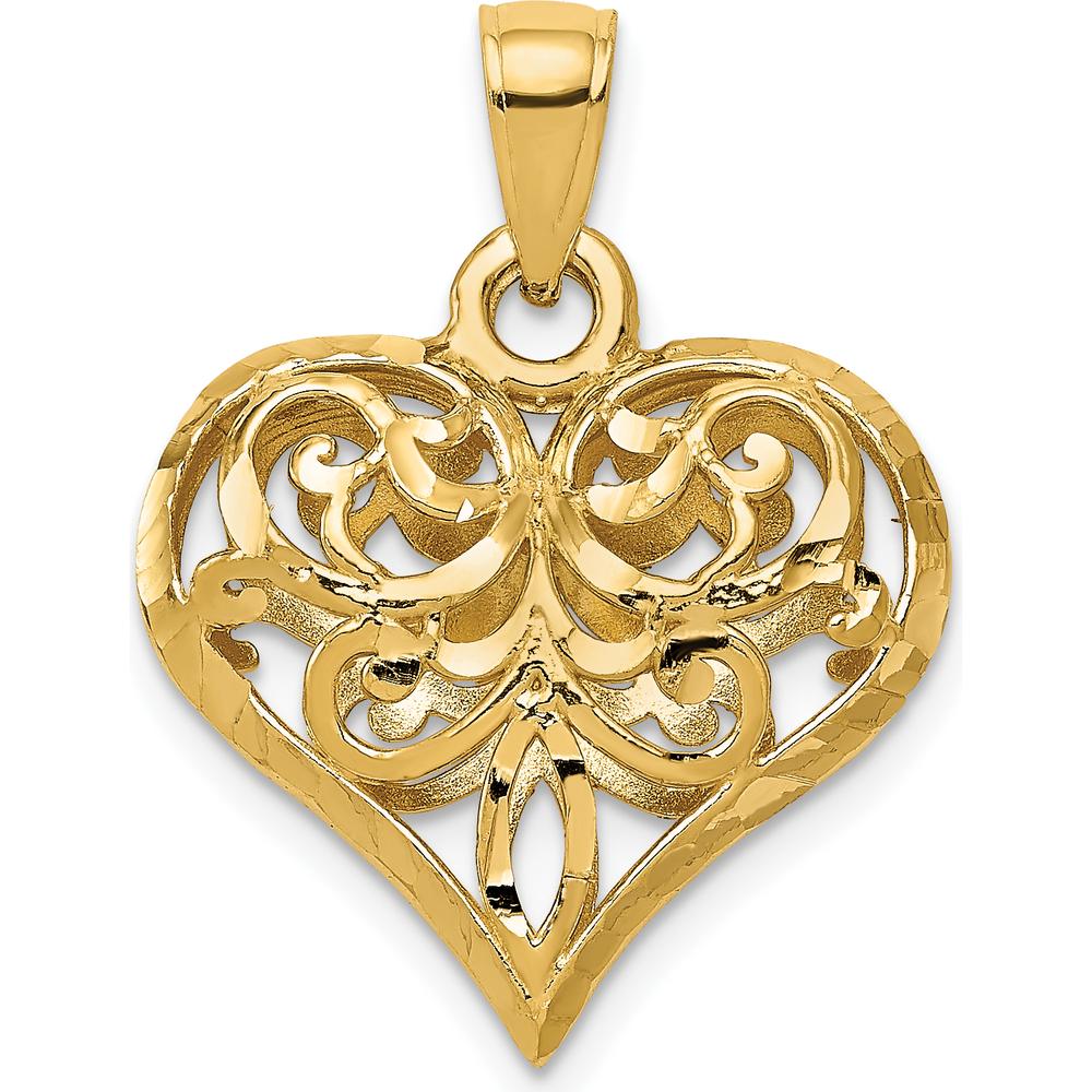 14K Yellow Gold Polished 3D Filigree Puffed Heart Pendant by Oro Pregiato