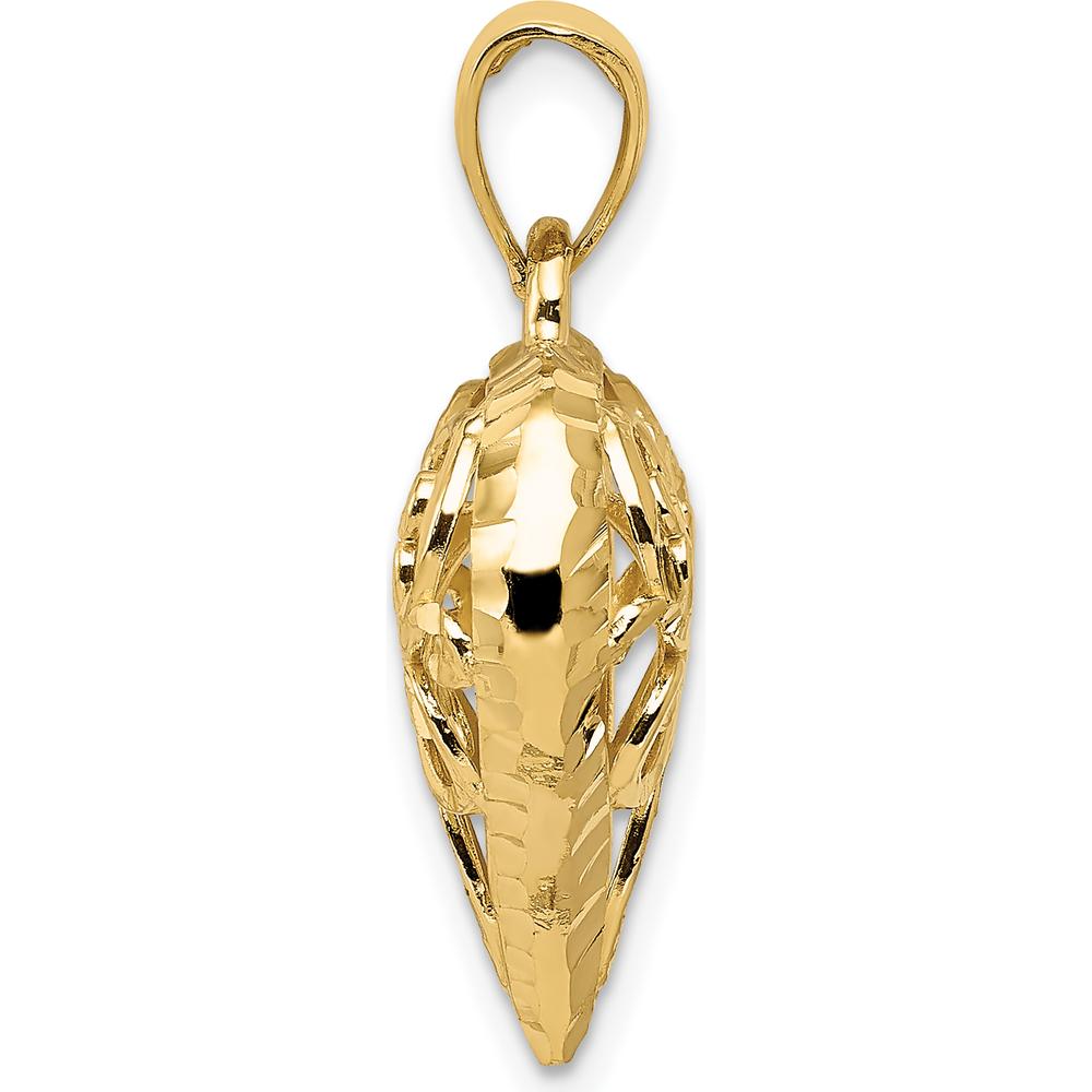 14K Yellow Gold Polished 3D Filigree Puffed Heart Pendant by Oro Pregiato