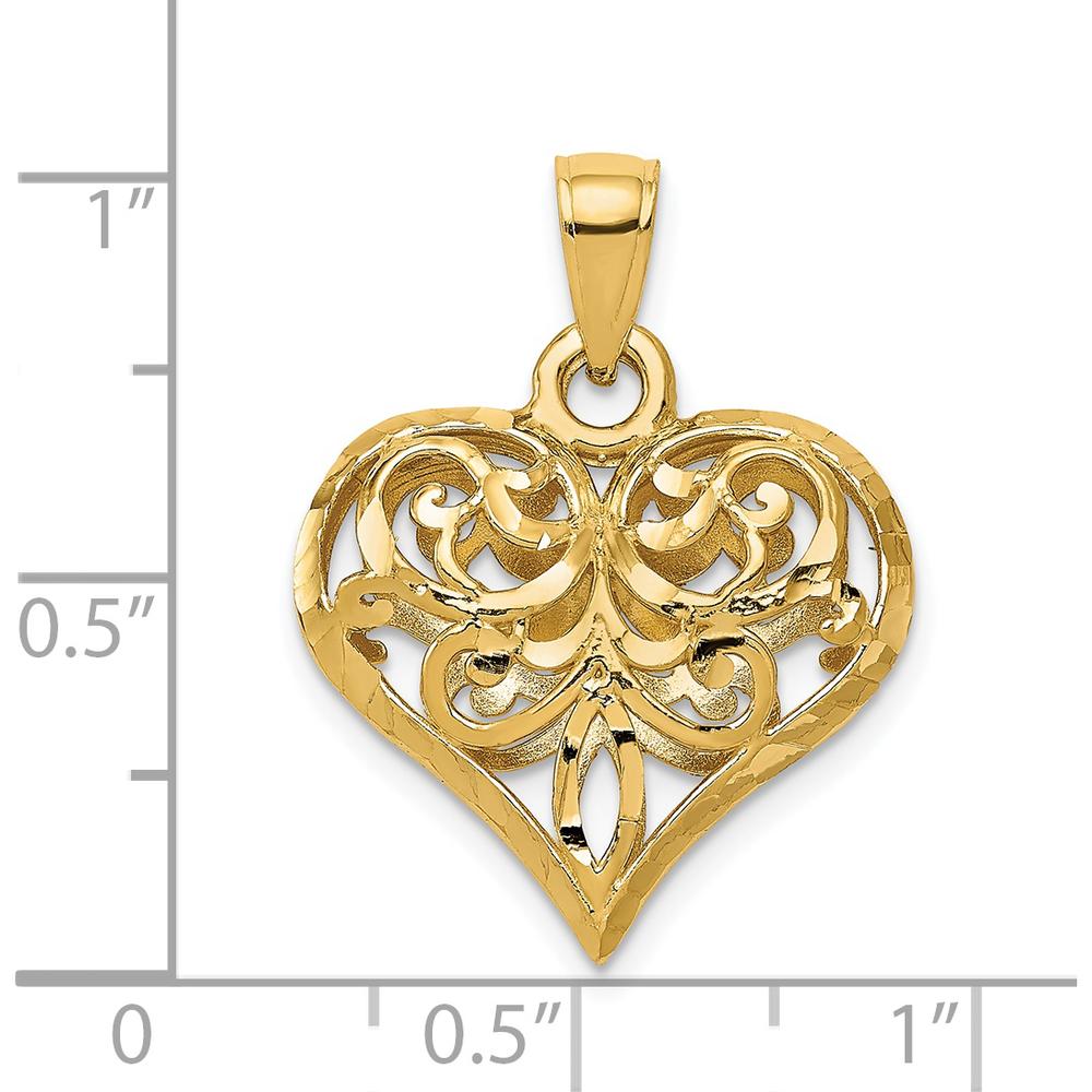 14K Yellow Gold Polished 3D Filigree Puffed Heart Pendant by Oro Pregiato
