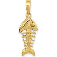 14K Yellow Gold Polished 3D Fish Bone Pendant - 23mm Length by Oro Pregiato