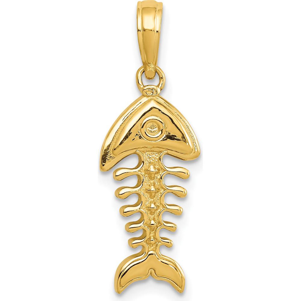 14K Yellow Gold Polished 3D Fish Bone Pendant - 23mm Length by Oro Pregiato