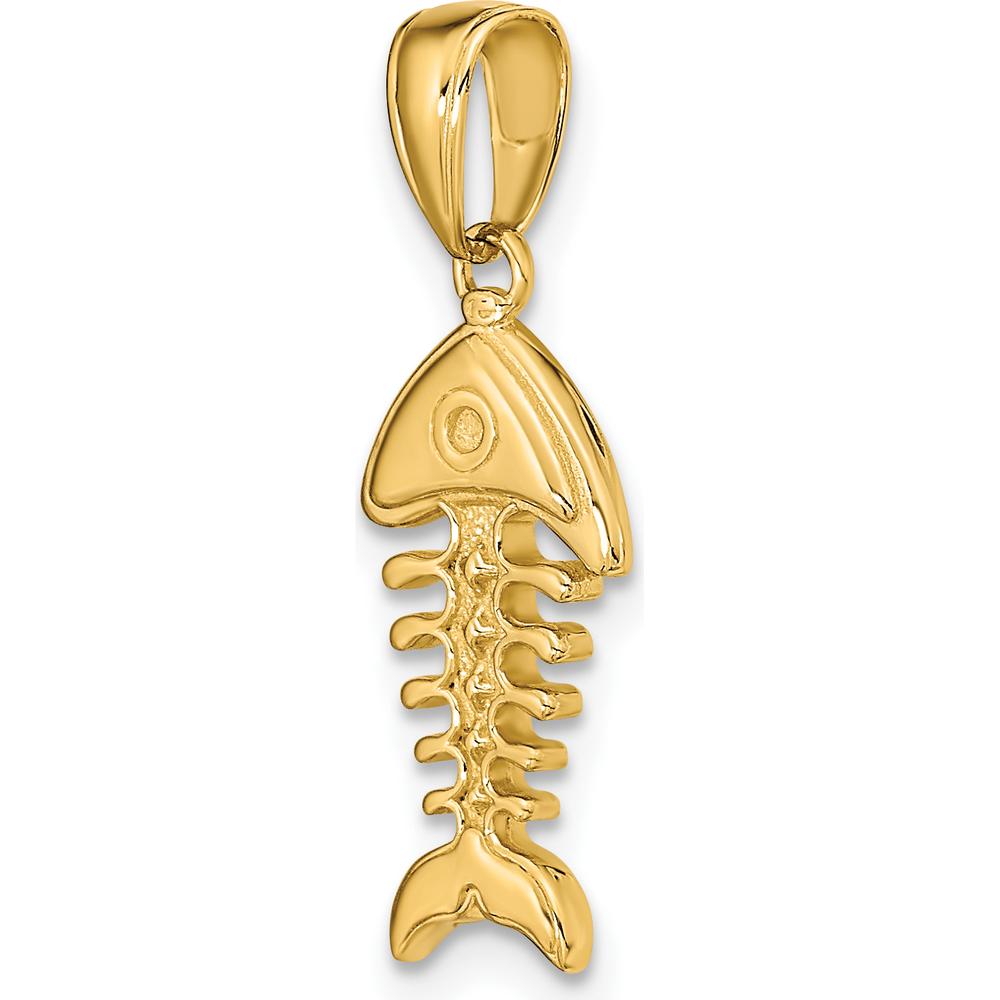 14K Yellow Gold Polished 3D Fish Bone Pendant - 23mm Length by Oro Pregiato