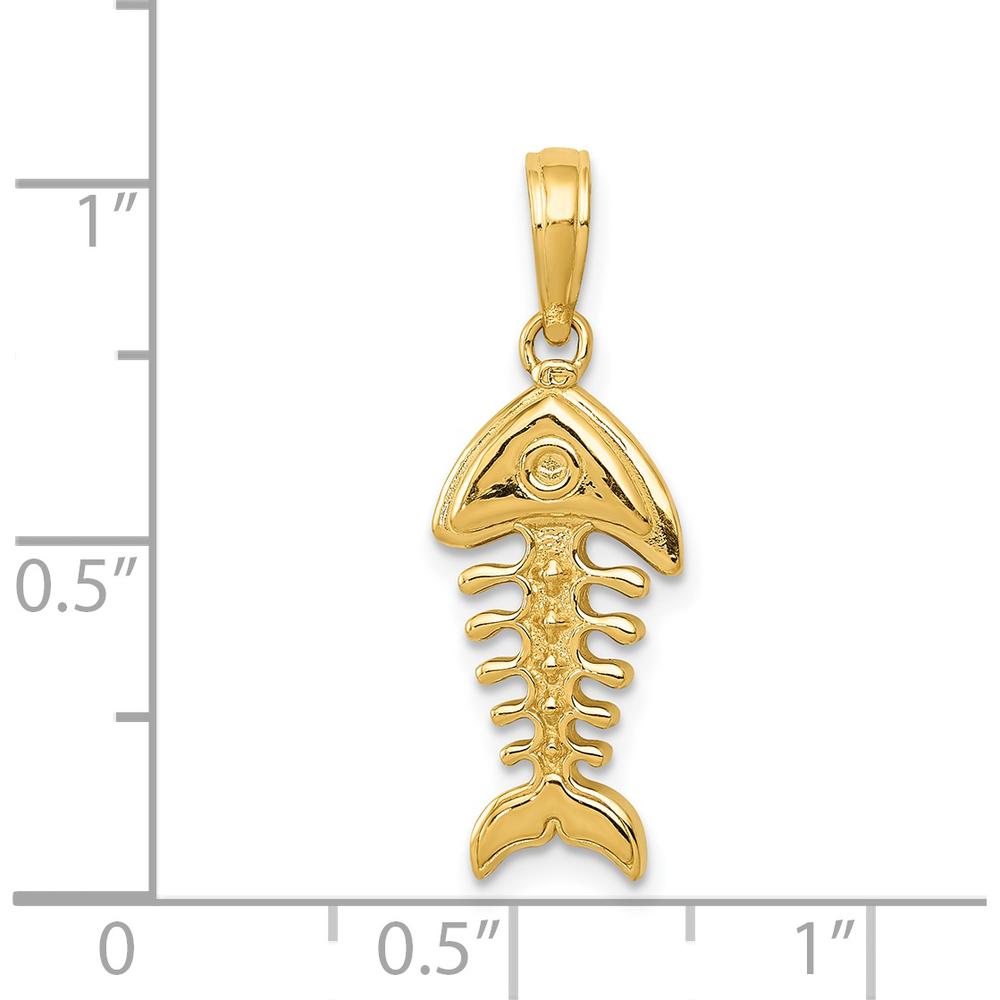 14K Yellow Gold Polished 3D Fish Bone Pendant - 23mm Length by Oro Pregiato