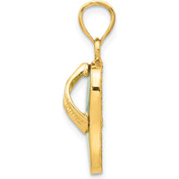 14K Yellow Gold Polished 3D Flip Flop Pendant with Lab Created White Opal - Textured Design by Oro Pregiato