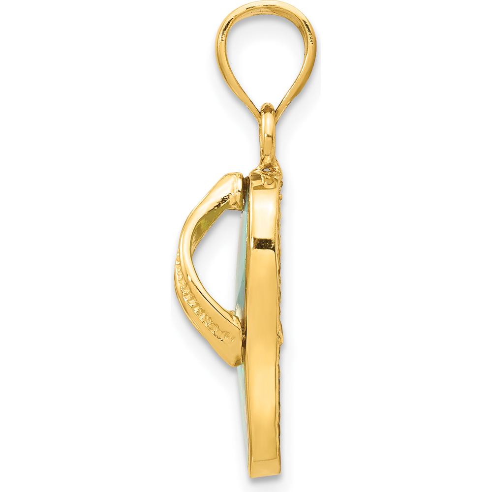 14K Yellow Gold Polished 3D Flip Flop Pendant with Lab Created White Opal - Textured Design by Oro Pregiato