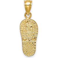 14K Yellow Gold Polished 3D Flip Flop Pendant with Lab Created White Opal - Textured Design by Oro Pregiato