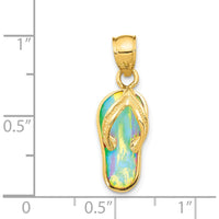 14K Yellow Gold Polished 3D Flip Flop Pendant with Lab Created White Opal - Textured Design by Oro Pregiato