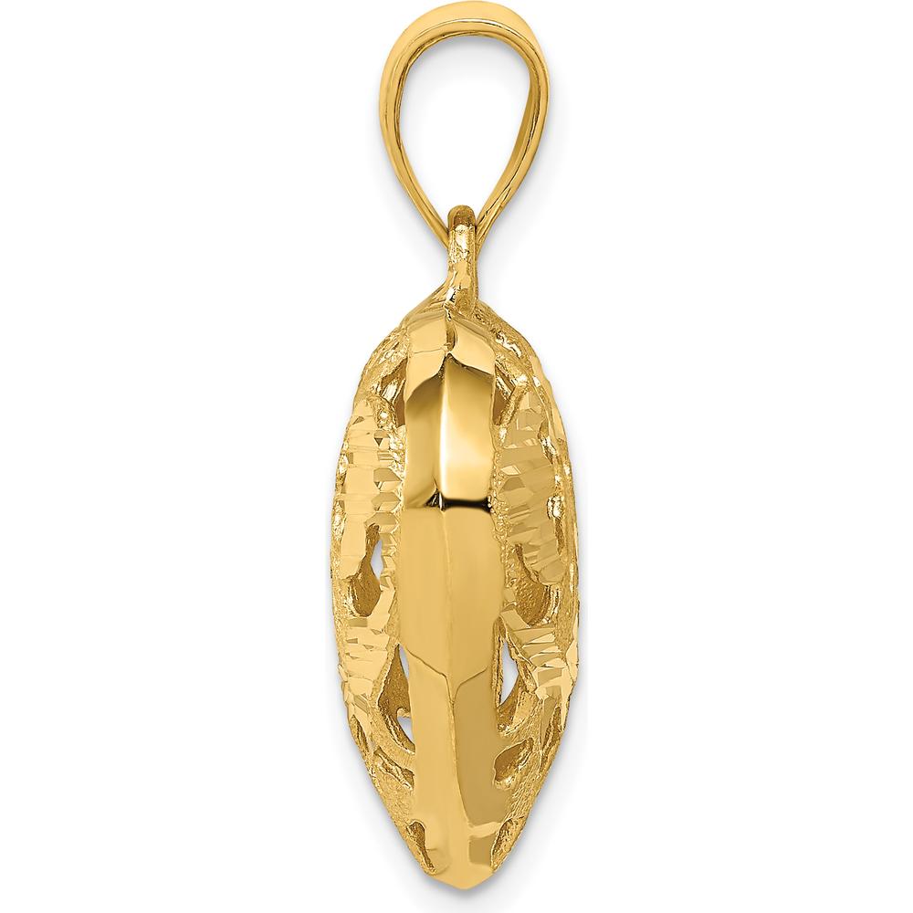 14K Yellow Gold Polished 3D Heart Charm with Diamond-Cut Design by Oro Pregiato