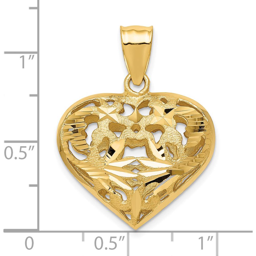 14K Yellow Gold Polished 3D Heart Charm with Diamond-Cut Design by Oro Pregiato