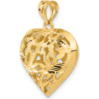 14K Yellow Gold Polished 3D Heart Charm with Diamond-Cut Design by Oro Pregiato