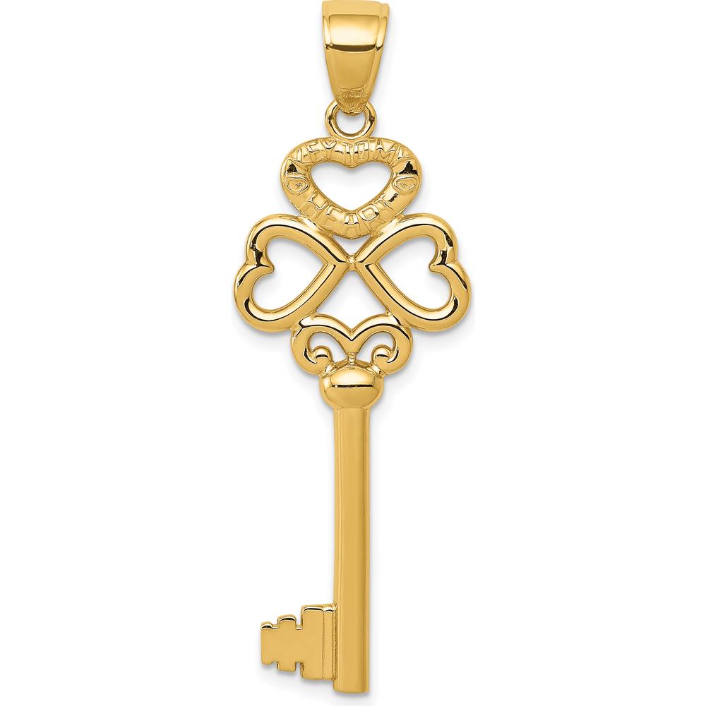 14K Yellow Gold Polished 3D Hearts Key to My Heart Charm Pendant by Oro Pregiato