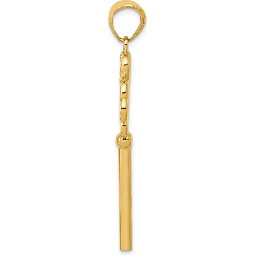 14K Yellow Gold Polished 3D Hearts Key to My Heart Charm Pendant by Oro Pregiato