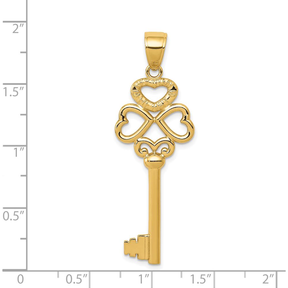 14K Yellow Gold Polished 3D Hearts Key to My Heart Charm Pendant by Oro Pregiato