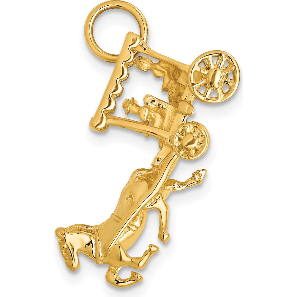 14K Yellow Gold Polished 3D Horse and Carriage Charm with Moveable Wheels by Oro Pregiato