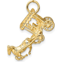 14K Yellow Gold Polished 3D Horse and Carriage Charm with Moveable Wheels by Oro Pregiato