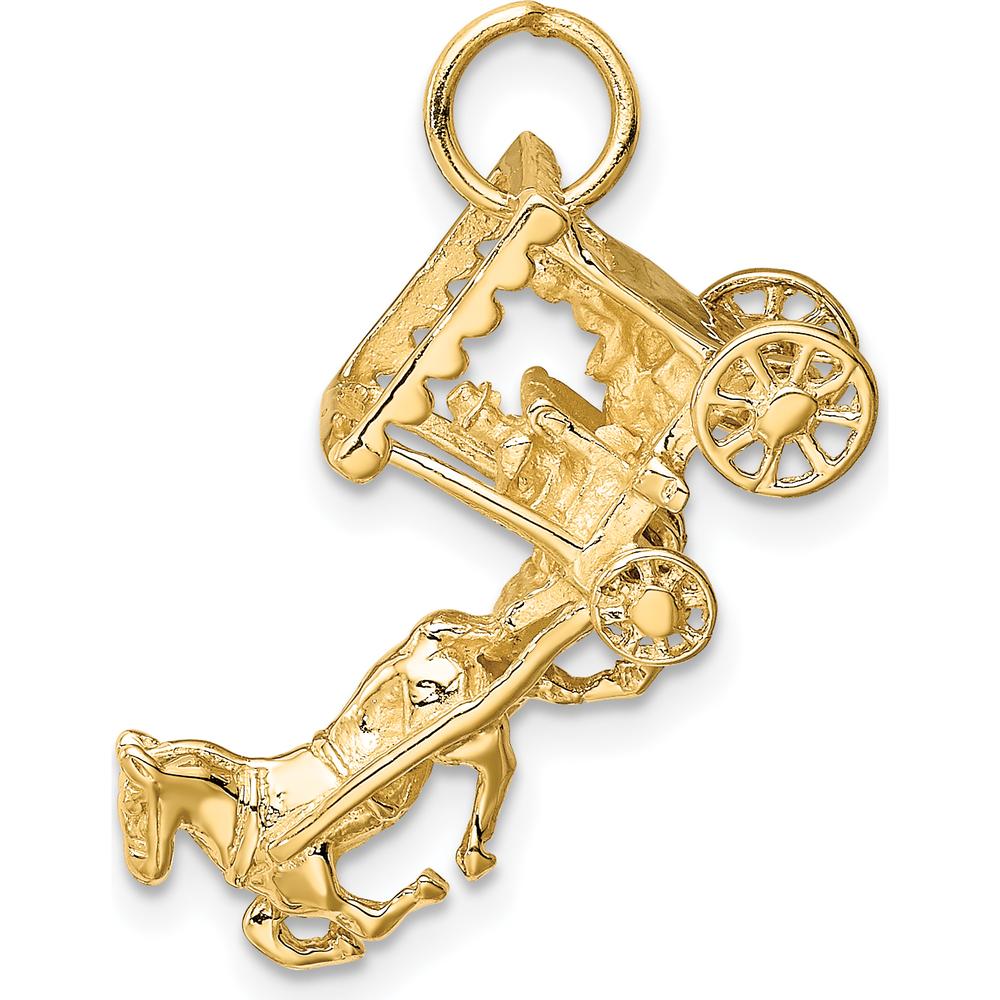 14K Yellow Gold Polished 3D Horse and Carriage Charm with Moveable Wheels by Oro Pregiato